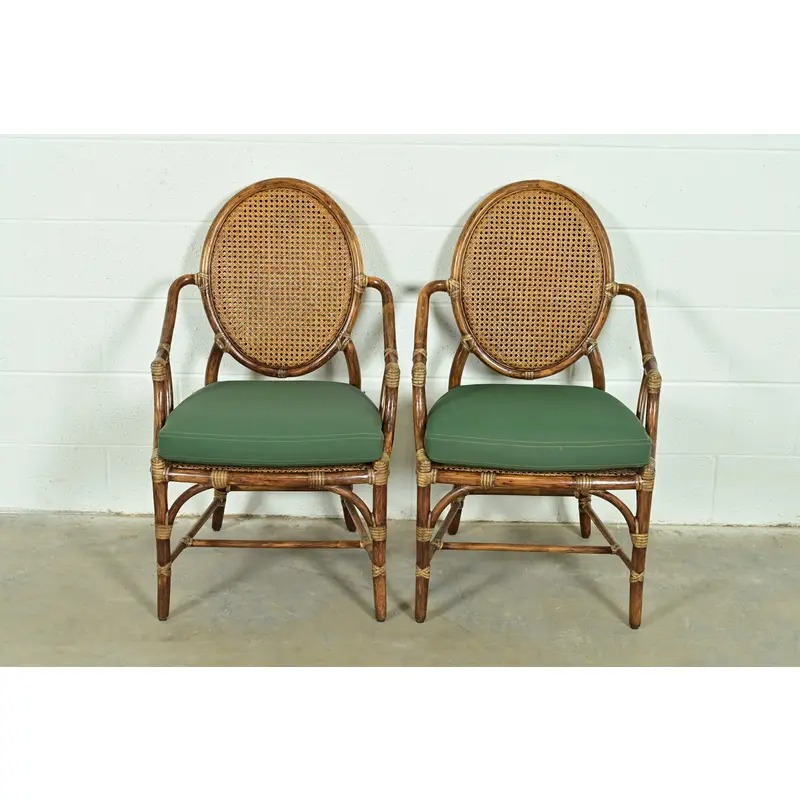 McGuire Hollywood Regency Organic Modern Bamboo and Cane Armchairs, Pair - Image 2