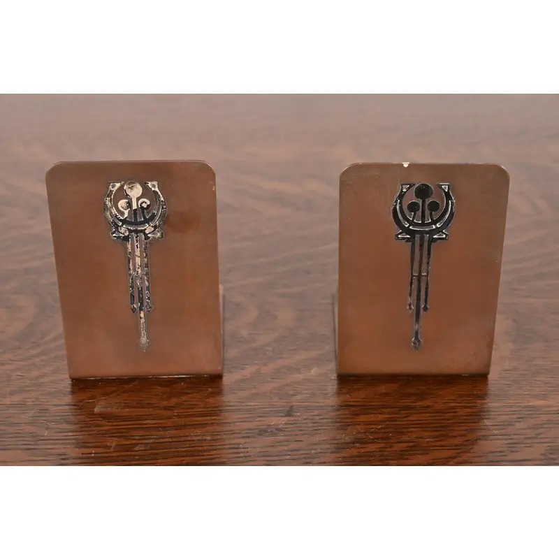 Silver Crest Arts & Crafts Sterling Silver on Bronze Bookends, Pair - Image 2