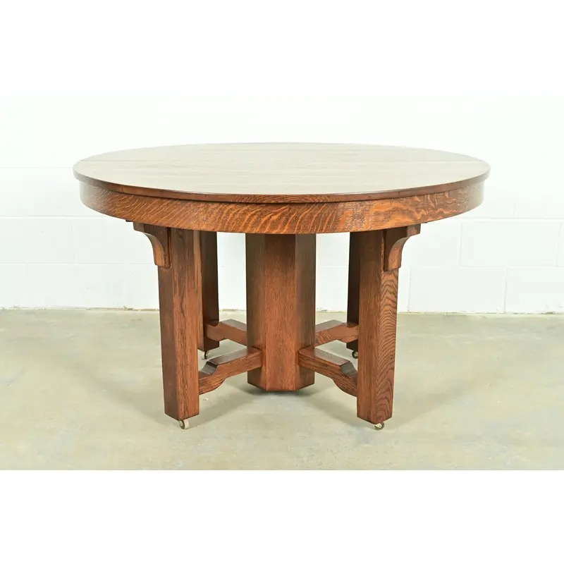 Stickley Brothers Style Antique Mission Oak Arts & Crafts Extension Dining Table, Newly Refinished - Image 2