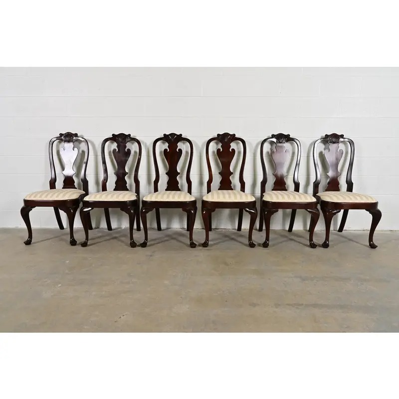 Stickley Queen Anne Carved Solid Mahogany Dining Chairs, Set of Six - Image 2