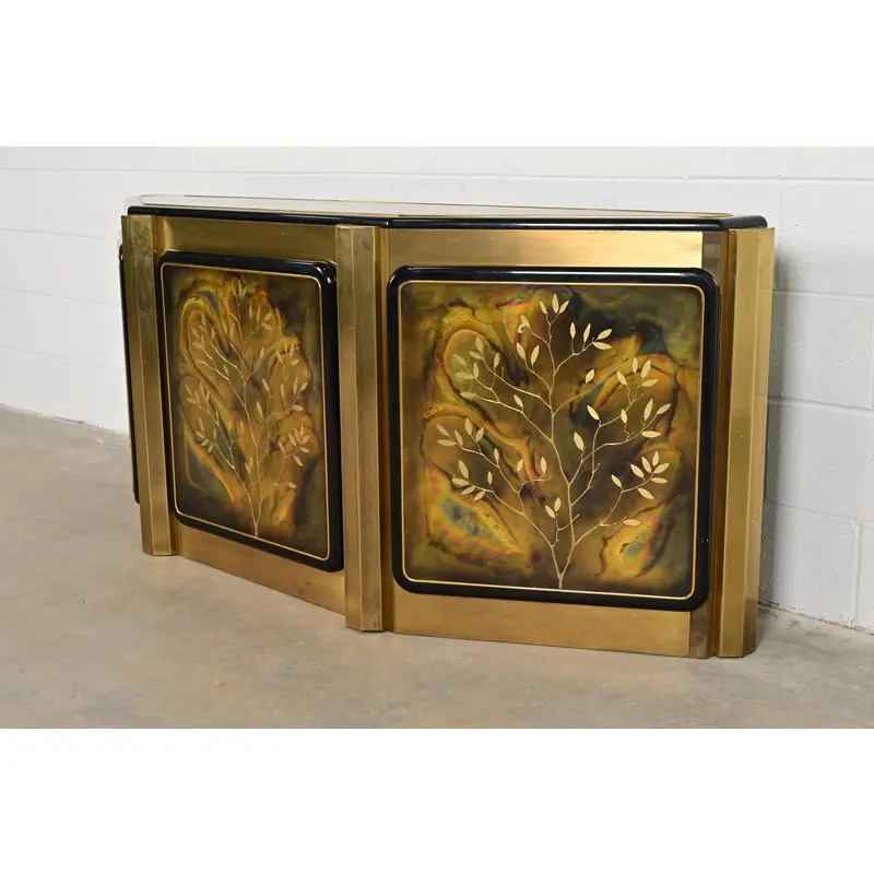 Bernhard Rohne for Mastercraft Acid Etched Brass "Tree of Life" Sideboard Credenza, 1970s - Image 3