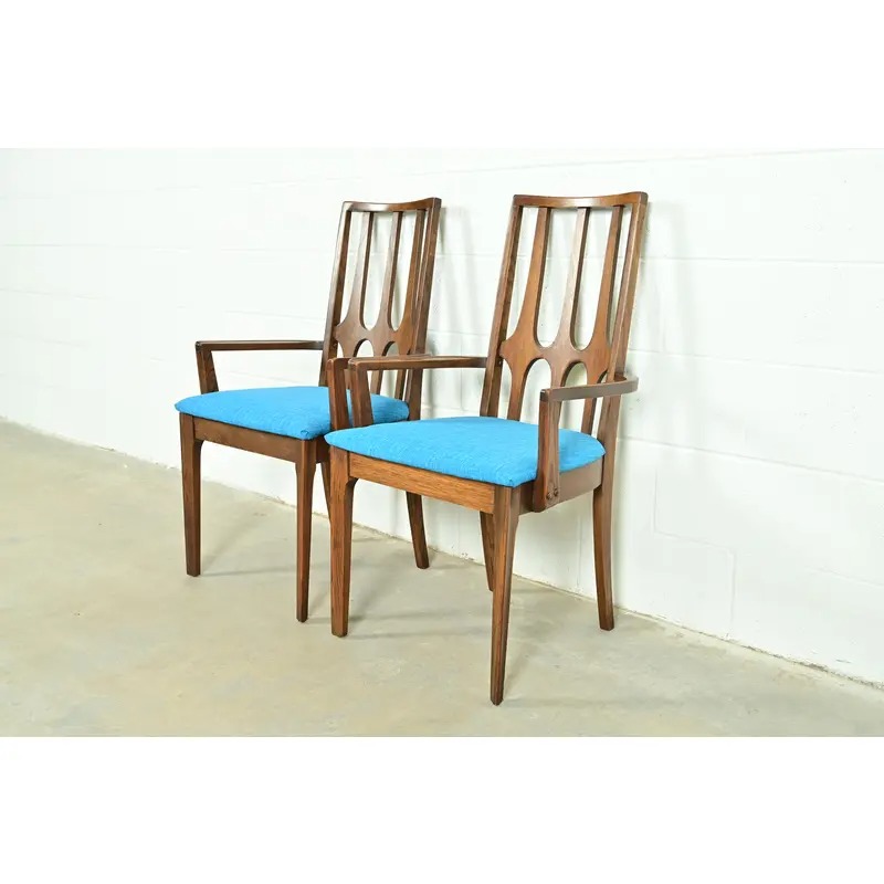 Broyhill Brasilia Mid-Century Modern Sculpted Walnut High Back Armchairs, Pair - Image 3