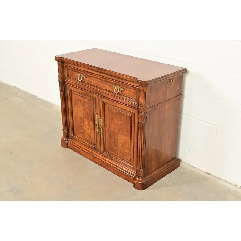 Drexel Heritage French Regency Louis XVI Burled Walnut Flip Top Server or Bar Cabinet, Circa 1960s - Image 3
