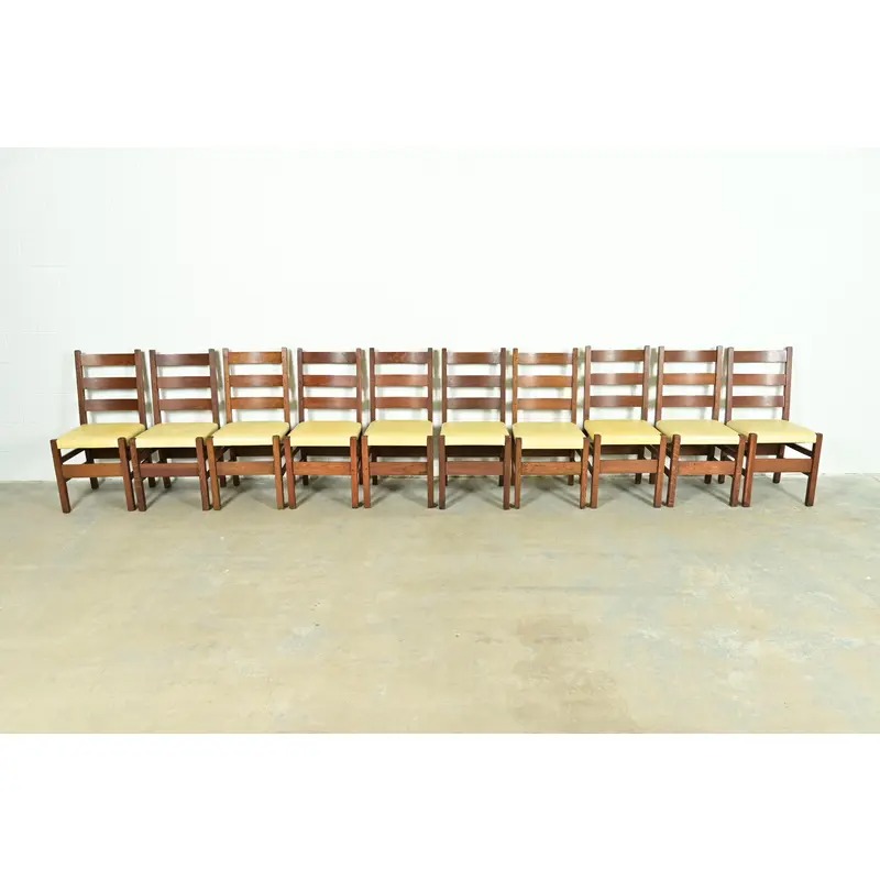 Gustav Stickley Antique Mission Oak Arts & Crafts Ladder Back Dining Chairs, Set of Ten - Image 3
