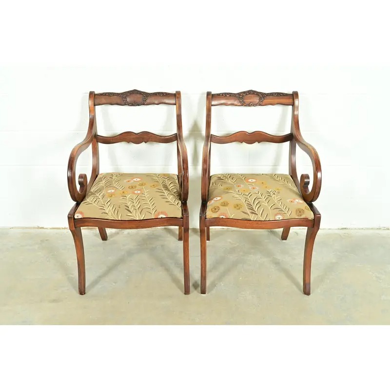 Kindel Furniture Style Regency Carved Solid Mahogany Armchairs, Pair - Image 3