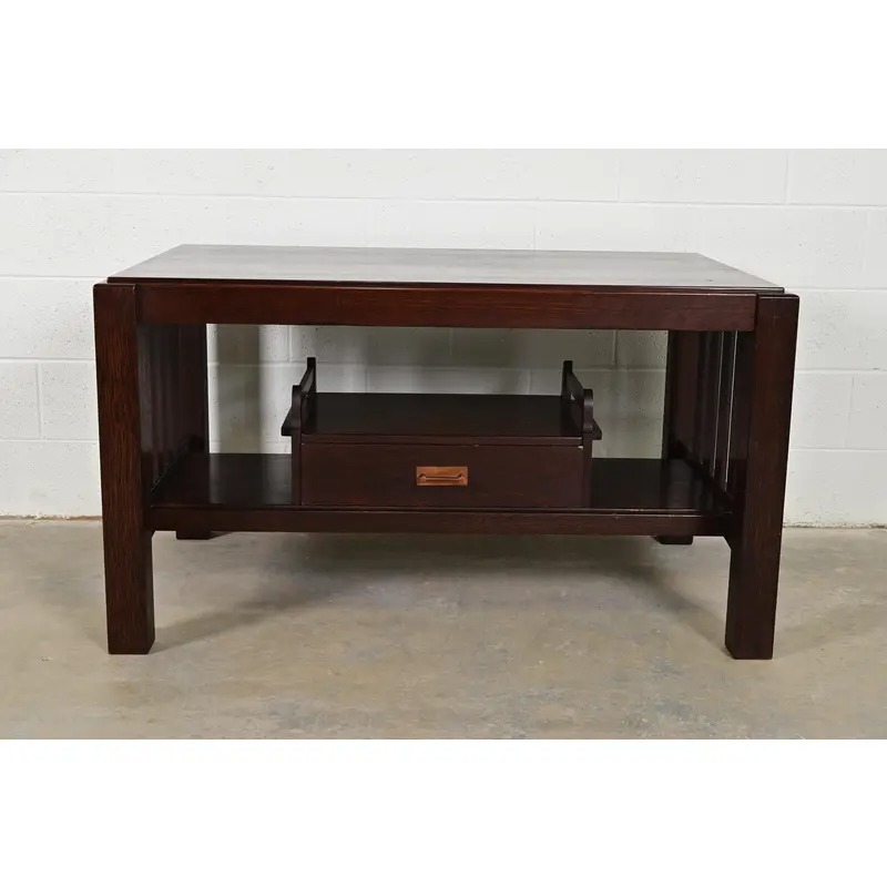 Limbert Style Antique Mission Oak Arts & Crafts Desk or Library Table, Circa 1910 - Image 3