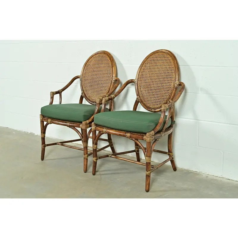 McGuire Hollywood Regency Organic Modern Bamboo and Cane Armchairs, Pair - Image 3