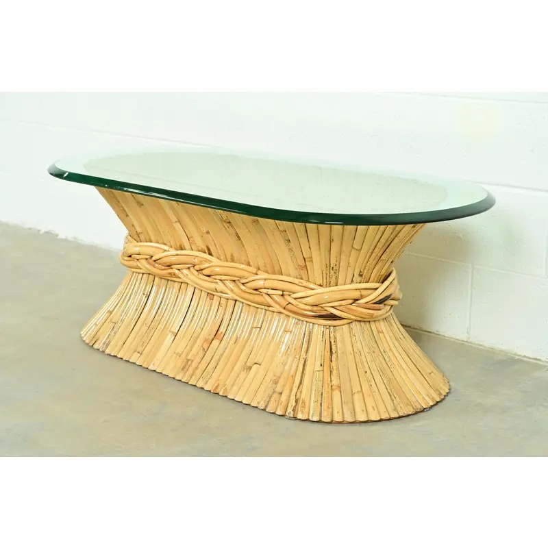 McGuire Hollywood Regency Organic Modern Bamboo Sheaf of Wheat Pedestal Coffee Table, Circa 1970s - Image 3