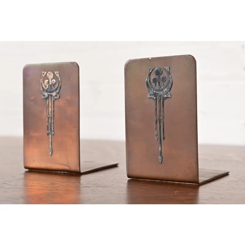 Silver Crest Arts & Crafts Sterling Silver on Bronze Bookends, Pair - Image 3