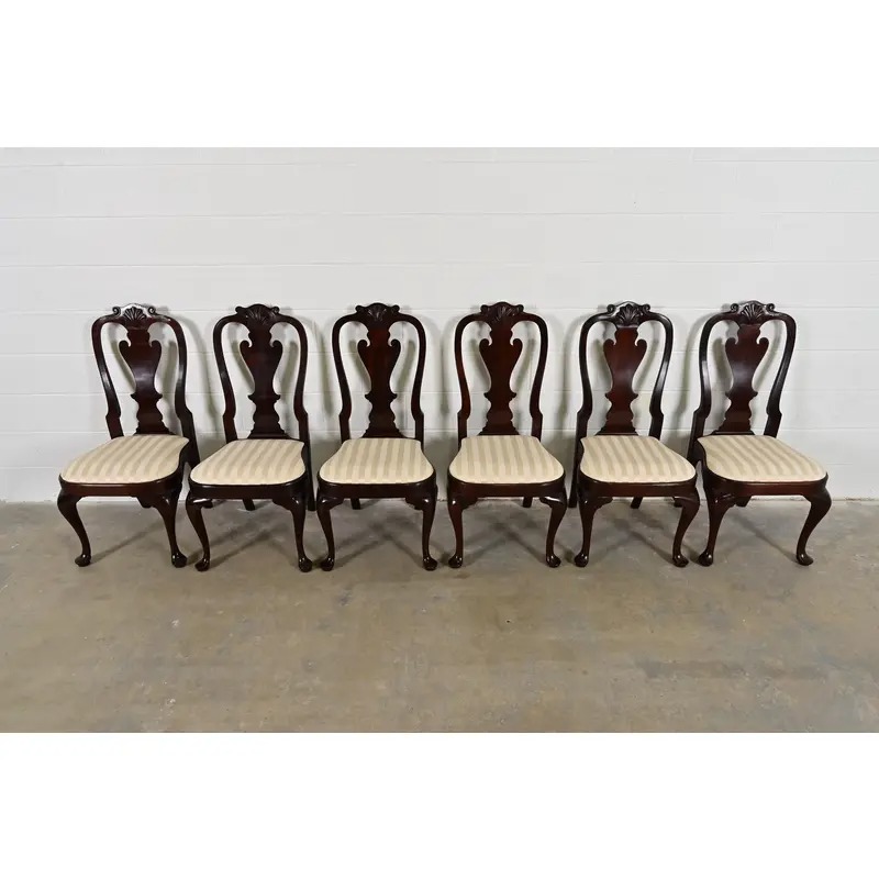 Stickley Queen Anne Carved Solid Mahogany Dining Chairs, Set of Six - Image 3