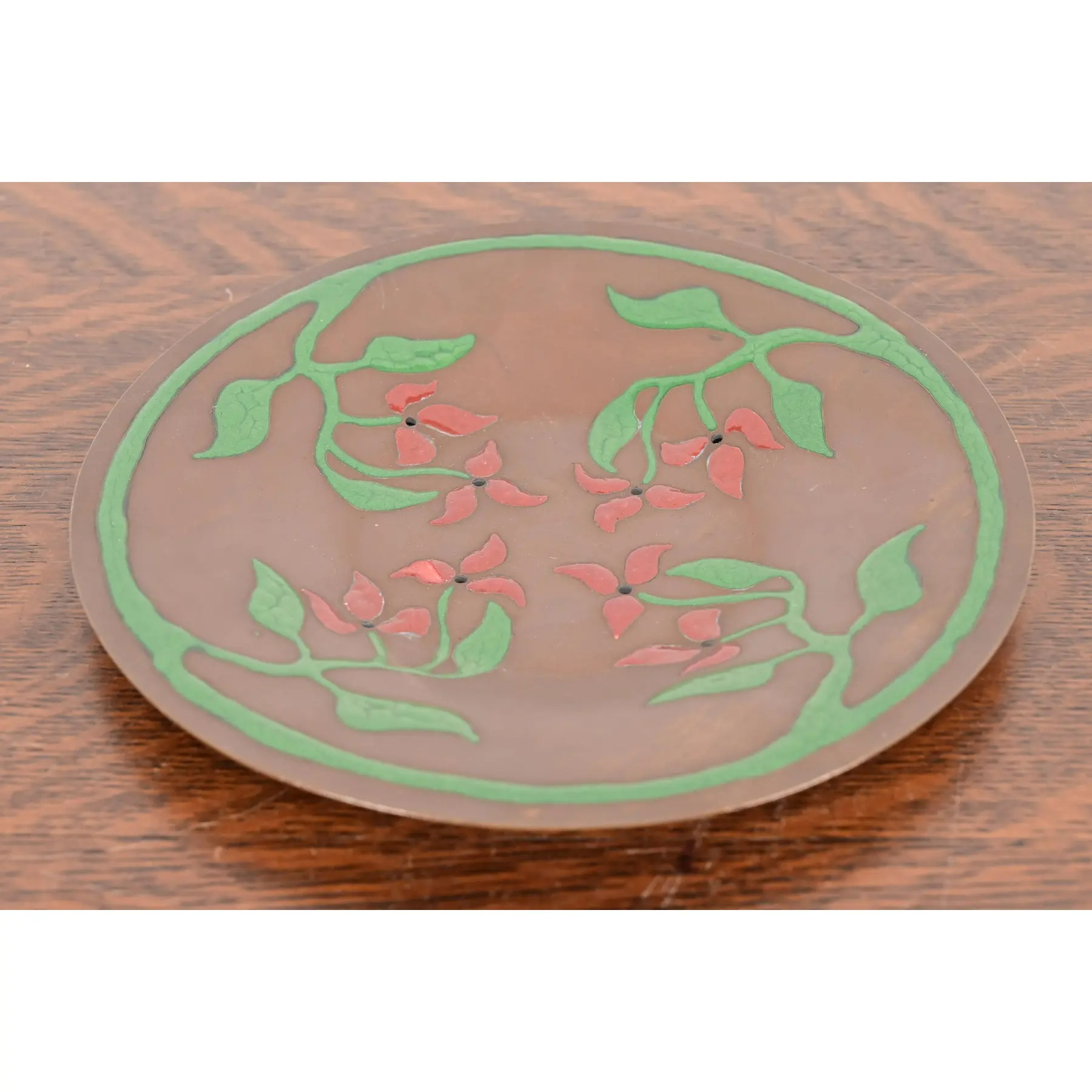 Art Crafts Shop Antique Hammered Copper and Enamel Plate, Circa 1905 - Image 4