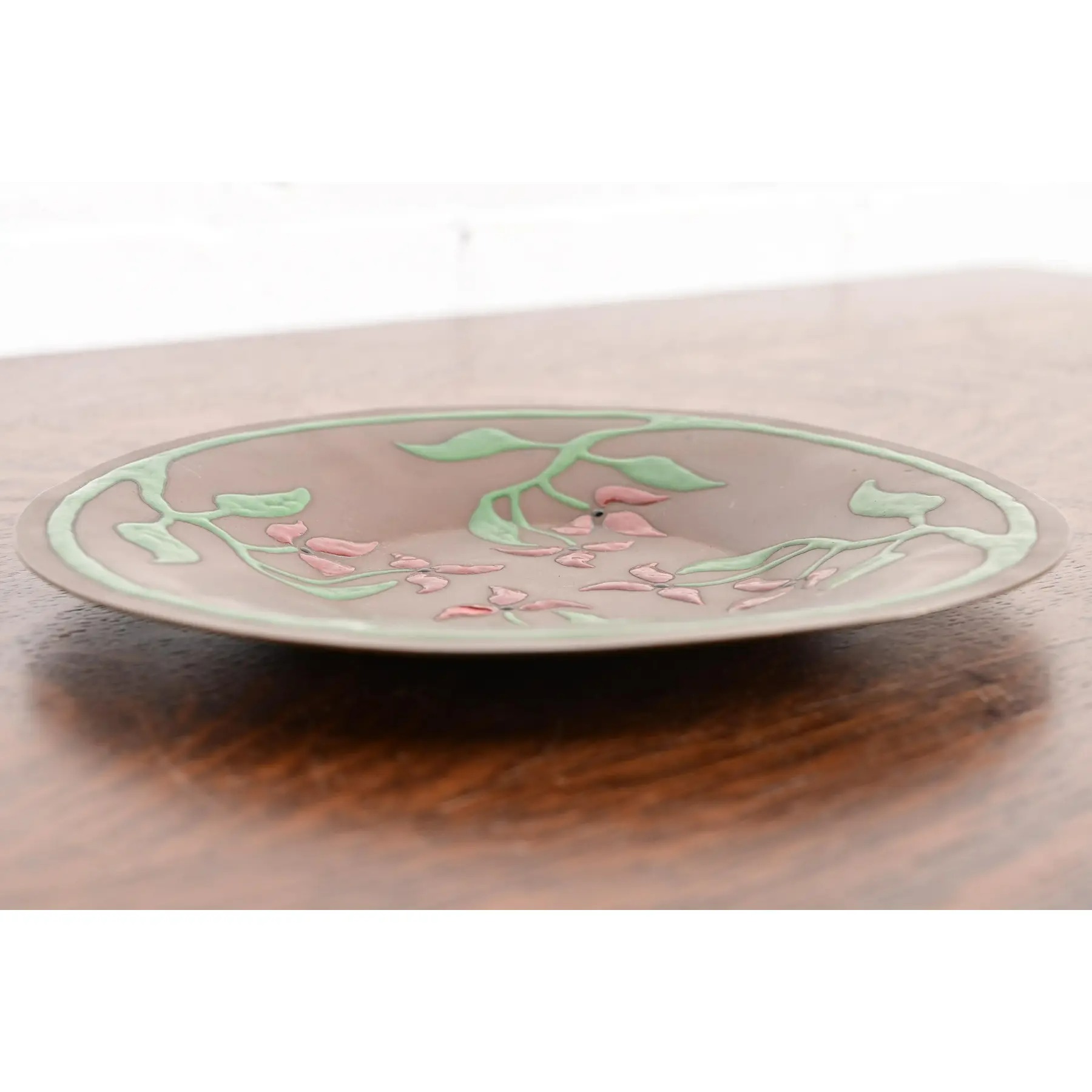 Art Crafts Shop Antique Hammered Copper and Enamel Plate, Circa 1905 - Image 5