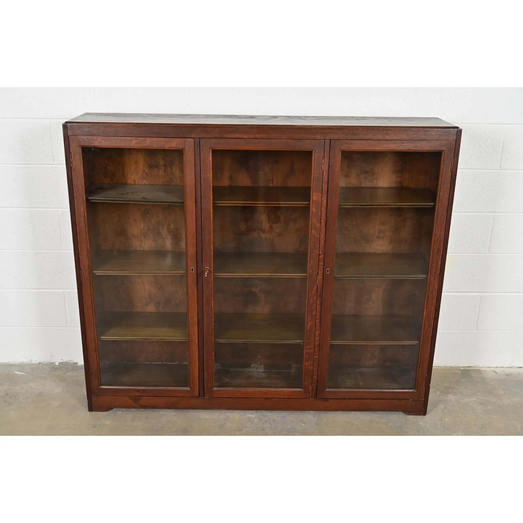Limbert Style Antique Mission Oak Arts and Crafts Triple Bookcase Cabinet, Circa 1900 - Image 2