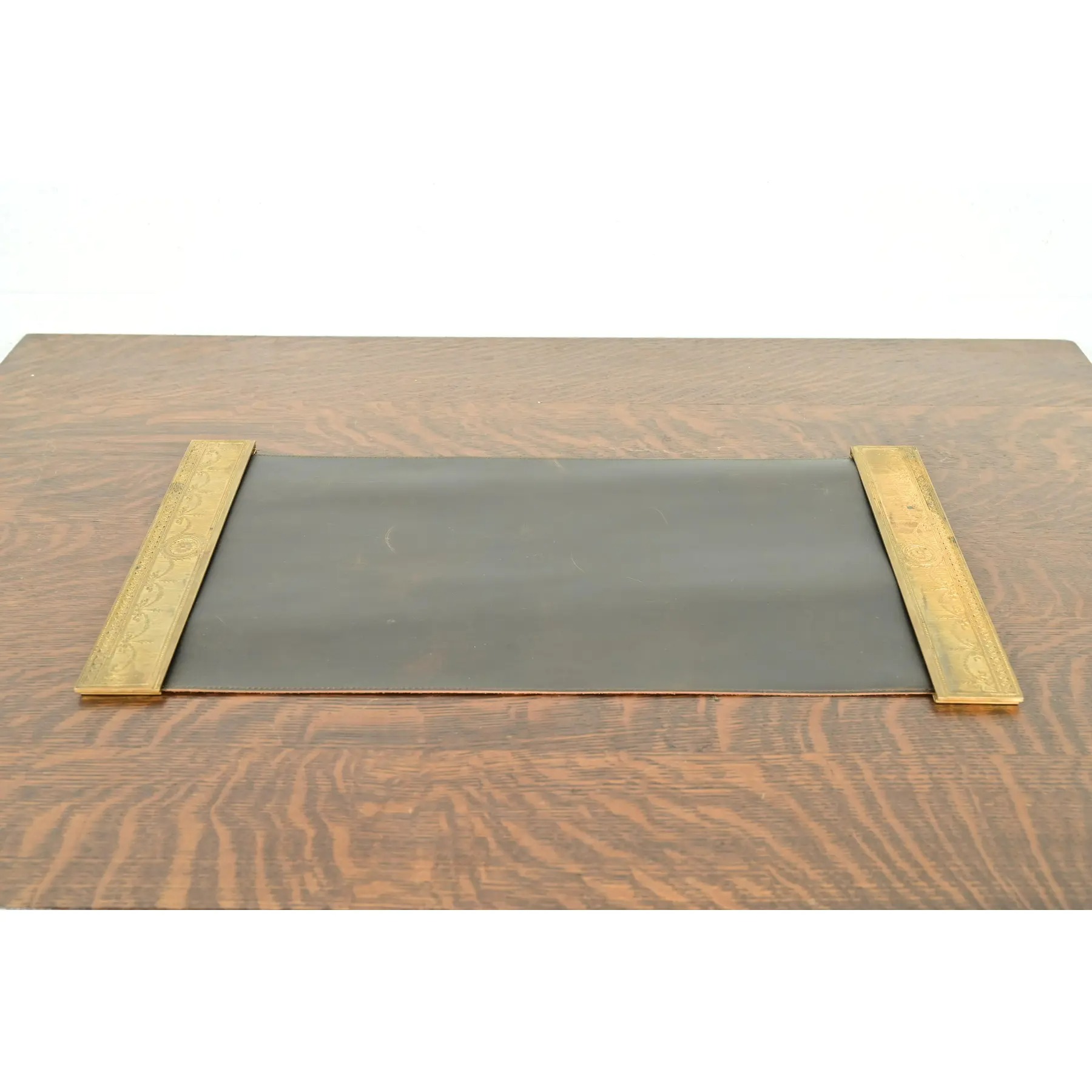 Tiffany Studios New York "Adam" Bronze Doré Blotter Ends With Leather Desk Blotter - Image 2