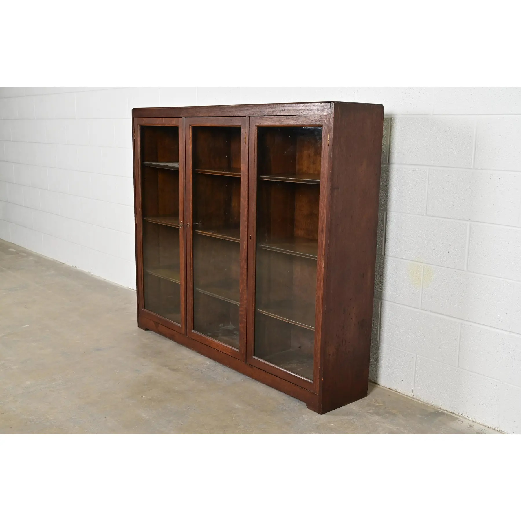 Limbert Style Antique Mission Oak Arts and Crafts Triple Bookcase Cabinet, Circa 1900 - Image 3