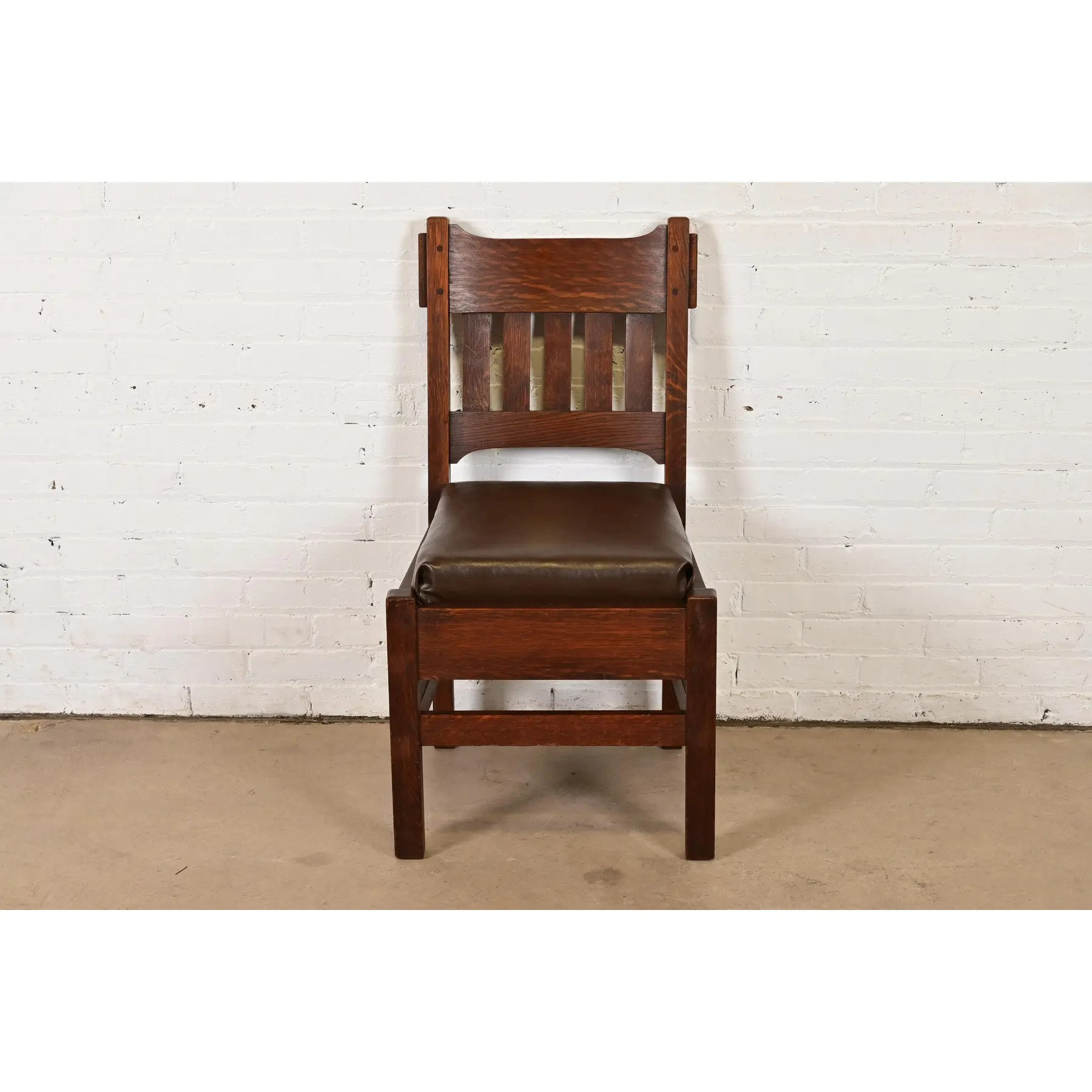 Stickley Brothers Style Antique Mission Oak Arts & Crafts Side Chair or Desk Chair, Circa 1910 - Image 3