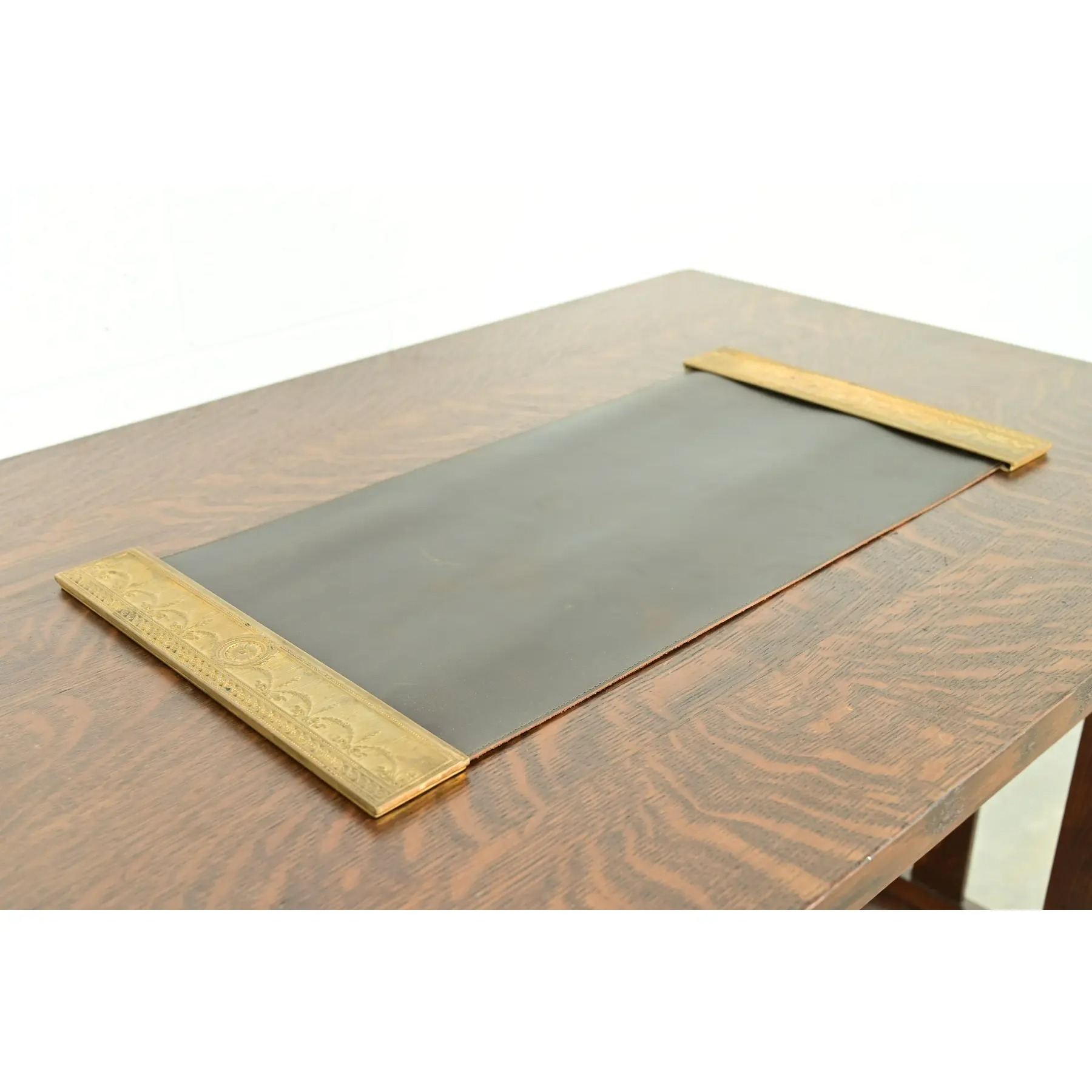 Tiffany Studios New York "Adam" Bronze Doré Blotter Ends With Leather Desk Blotter - Image 3