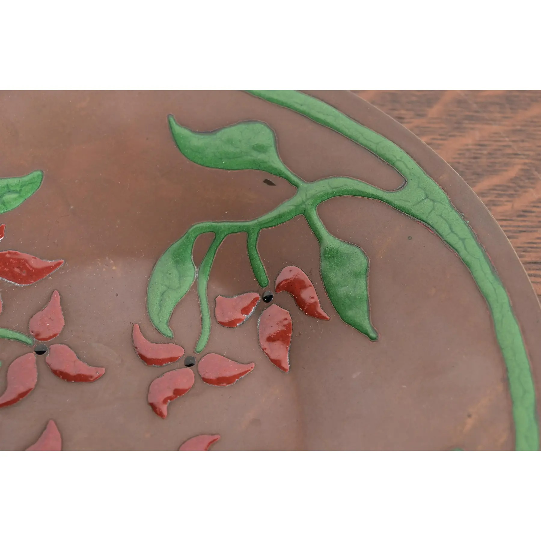 Art Crafts Shop Antique Hammered Copper and Enamel Plate, Circa 1905 - Image 7