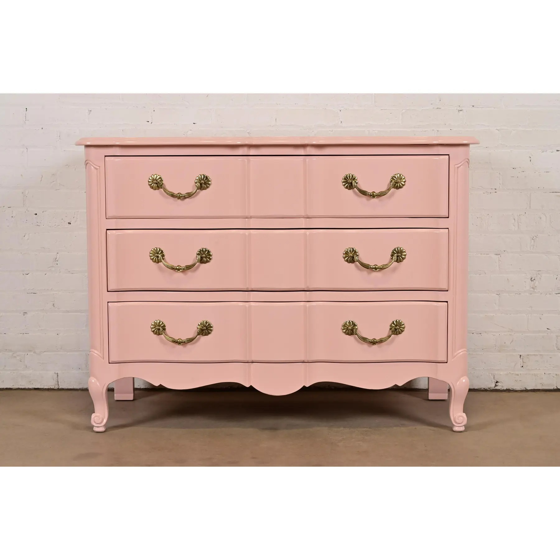 Bodart French Provincial Louis XV Pink Lacquered Dresser Chest, Newly Refinished