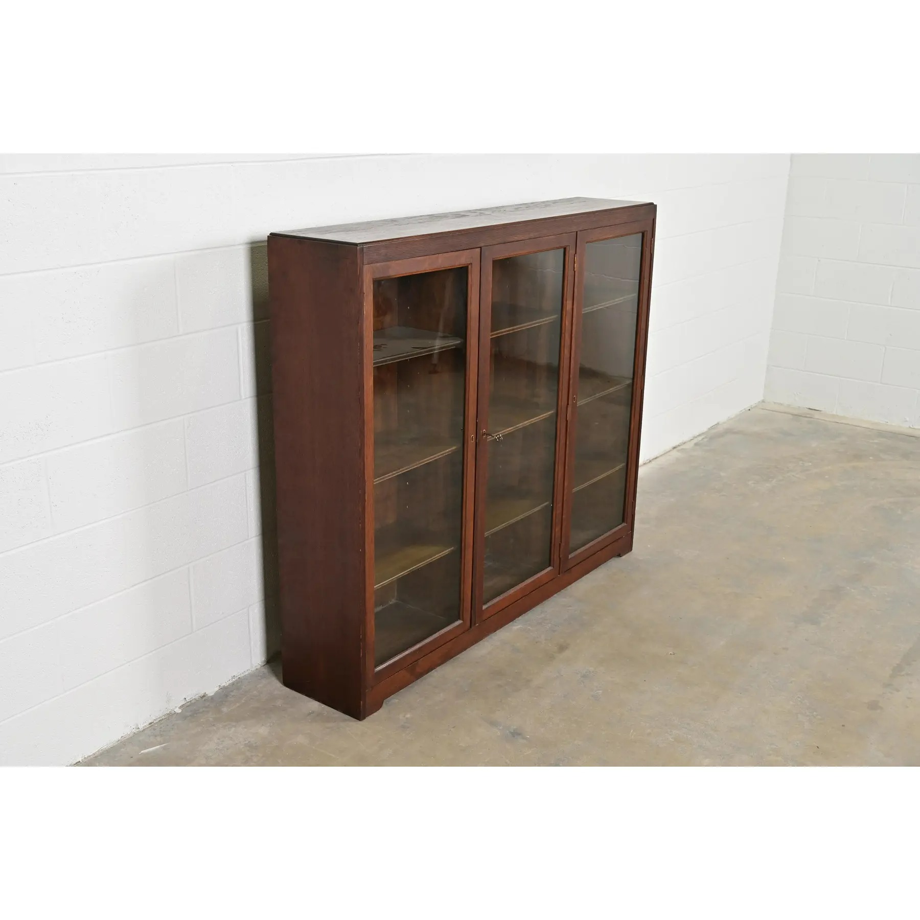 Limbert Style Antique Mission Oak Arts and Crafts Triple Bookcase Cabinet, Circa 1900 - Image 4