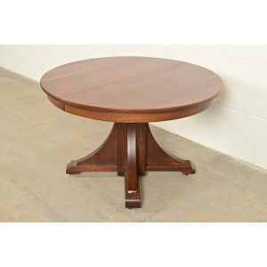 Stickley Brothers Antique Mission Oak Arts & Crafts Pedestal Extension Dining Table, Newly Refinished