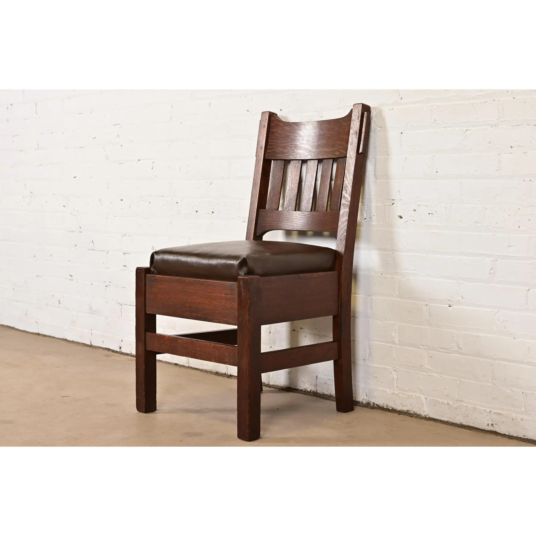 Stickley Brothers Style Antique Mission Oak Arts & Crafts Side Chair or Desk Chair, Circa 1910 - Image 4