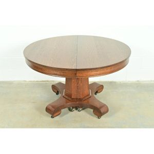 Stickley Style Antique Mission Oak Arts & Crafts Pedestal Extension Dining Table, Newly Refinished