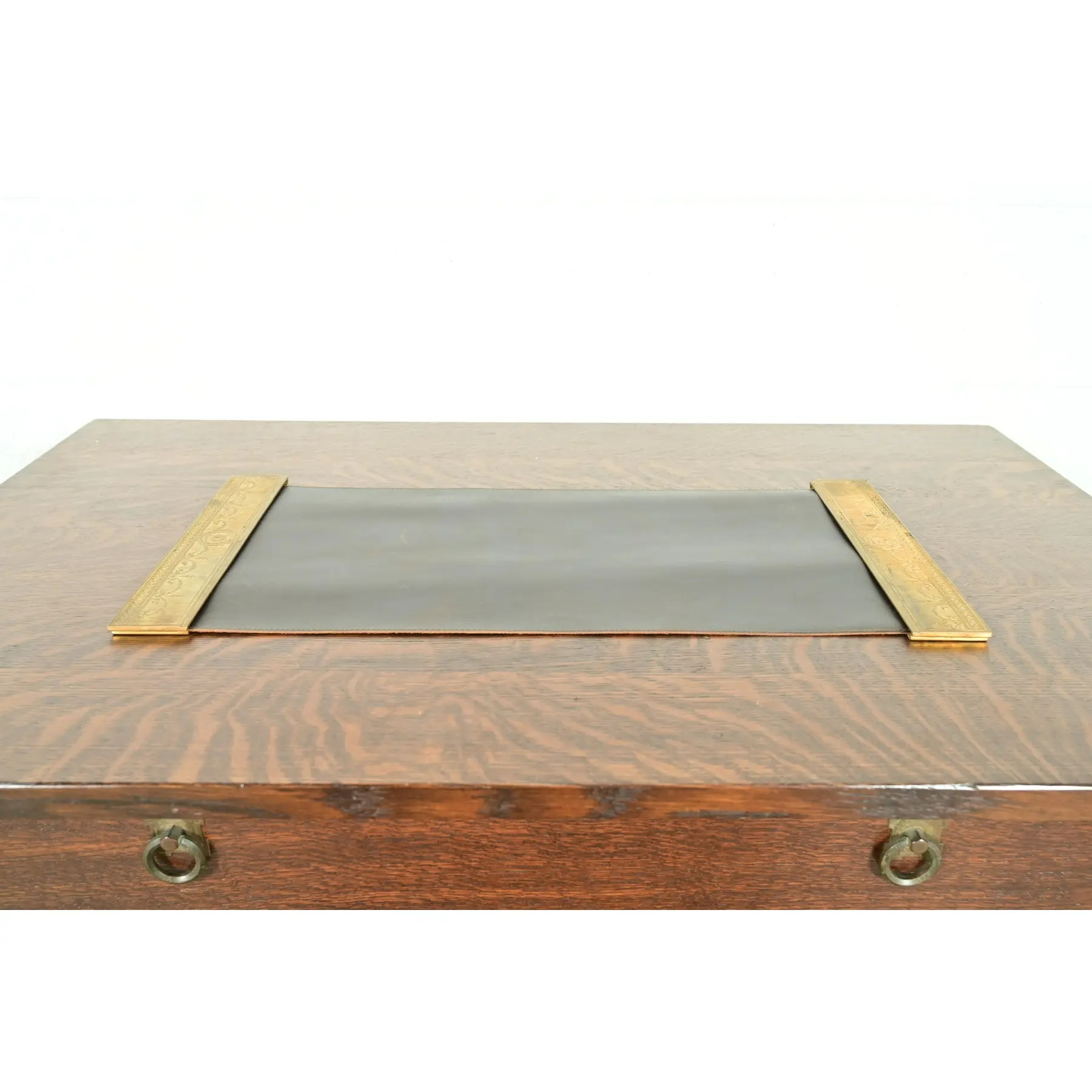 Tiffany Studios New York "Adam" Bronze Doré Blotter Ends With Leather Desk Blotter - Image 4