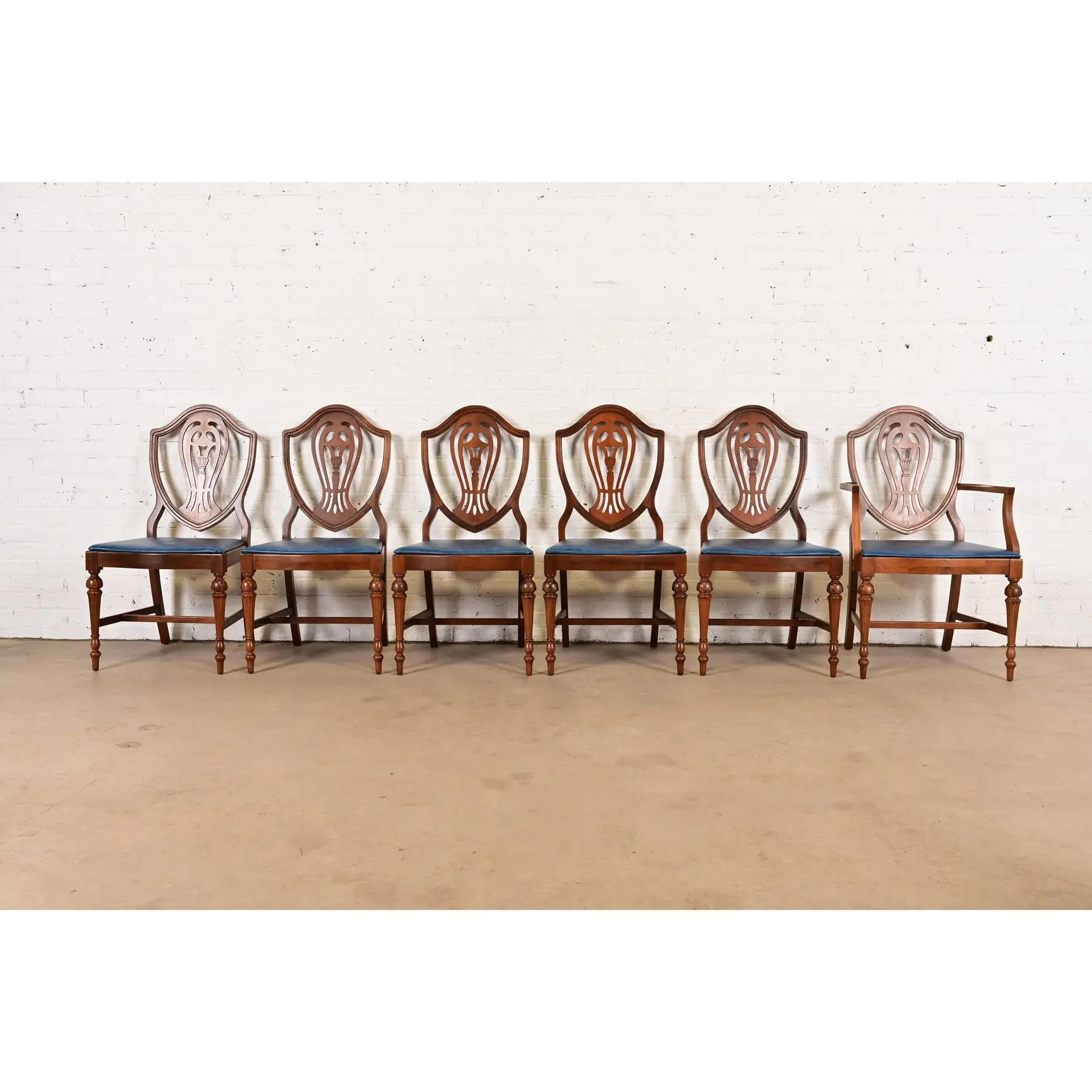 Baker Furniture Style Federal Carved Mahogany Shield Back Dining Chairs, Set of Six - Image 2
