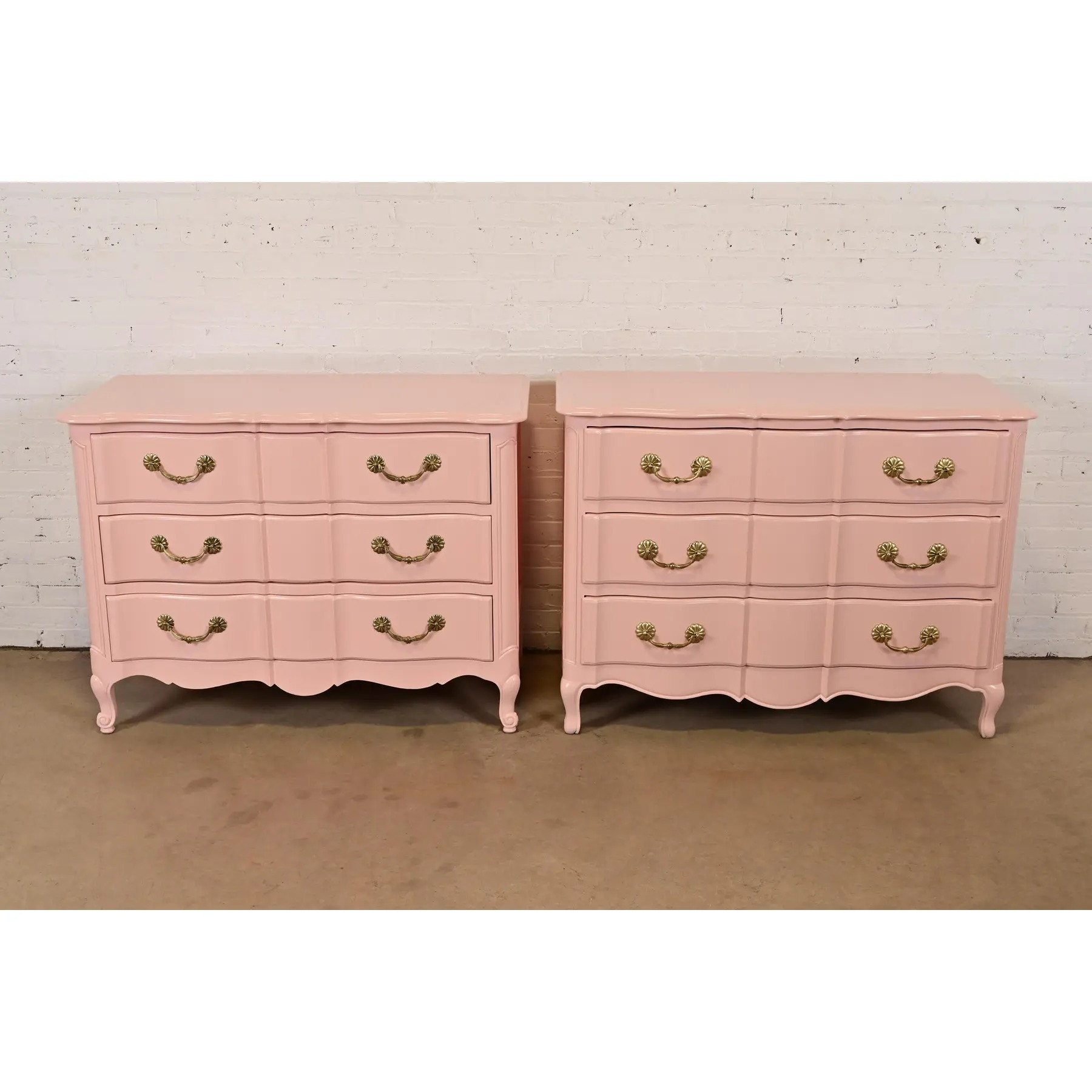 French Provincial Louis XV Pink Lacquered Dresser Chests, Newly Refinished - Image 2