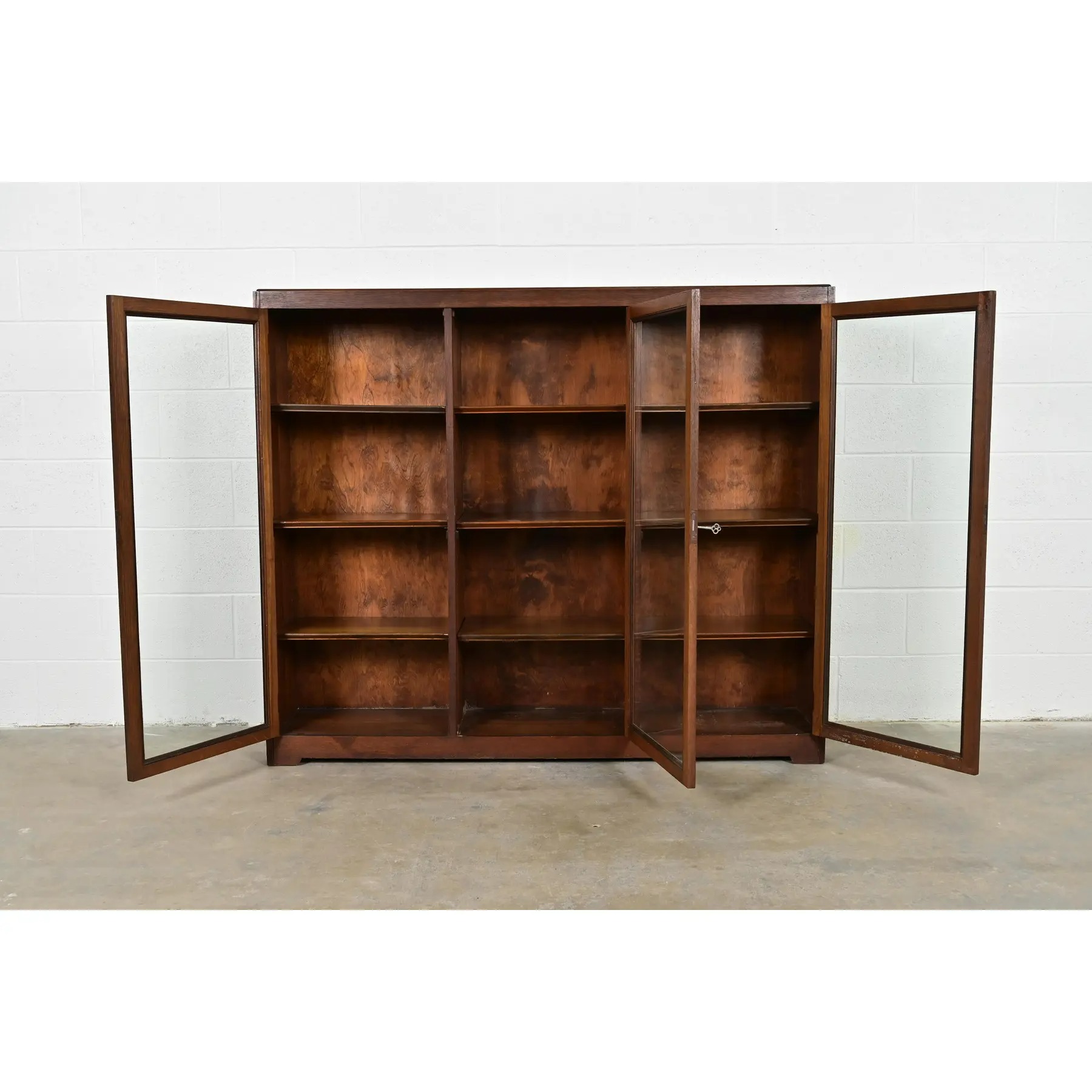 Limbert Style Antique Mission Oak Arts and Crafts Triple Bookcase Cabinet, Circa 1900 - Image 5