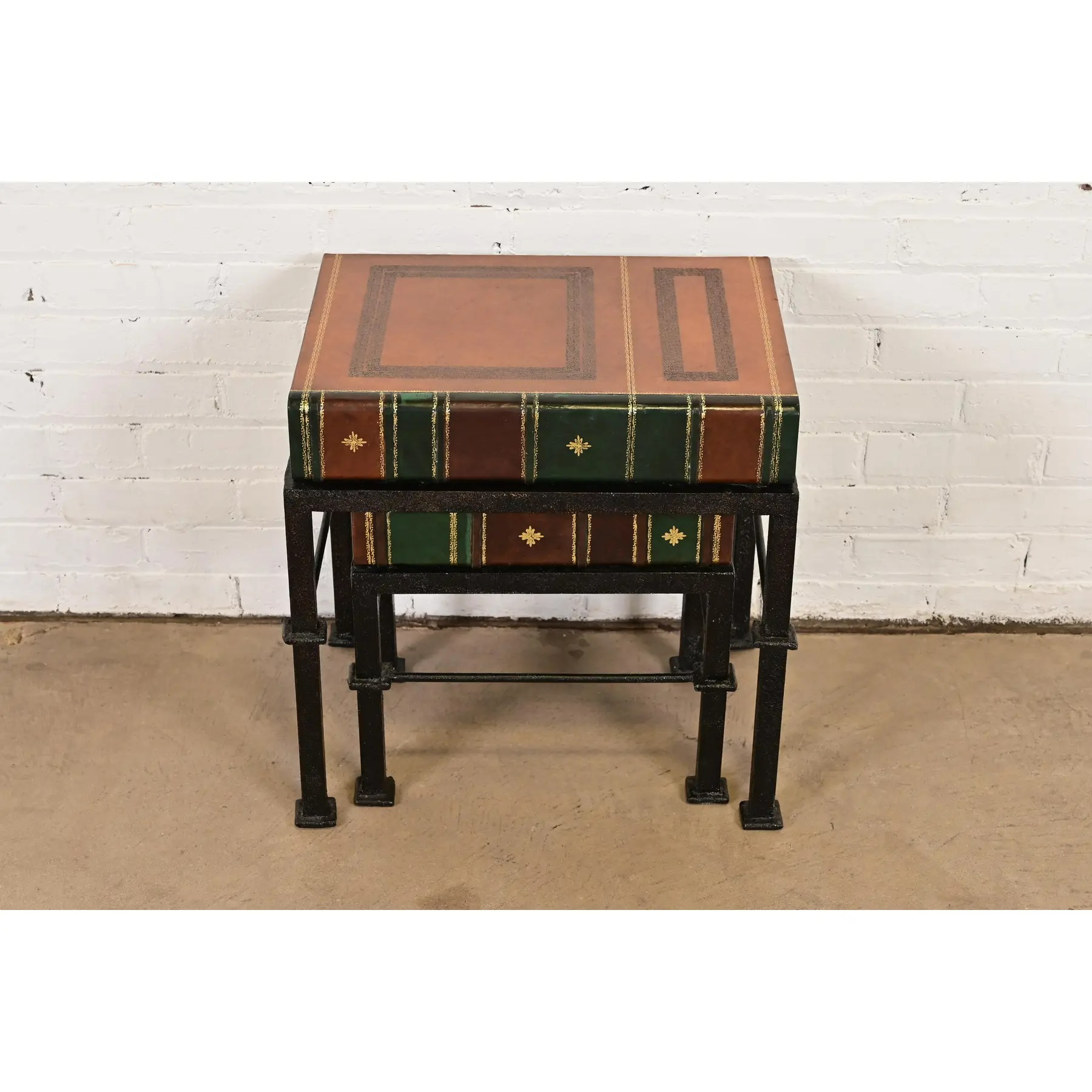 Maitland Smith Trompe l'Oeil Leather Book Nesting Tables, Set of Two - Image 5