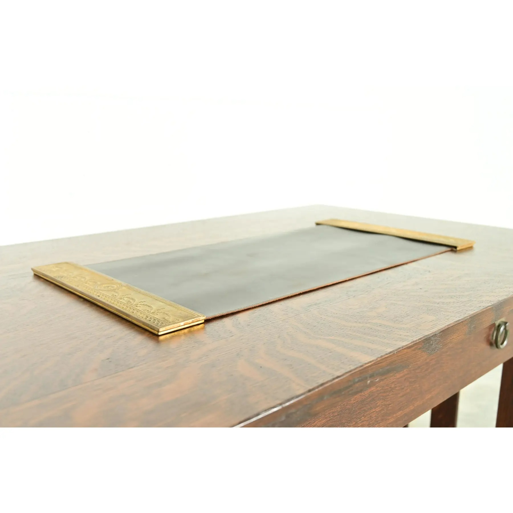 Tiffany Studios New York "Adam" Bronze Doré Blotter Ends With Leather Desk Blotter - Image 5