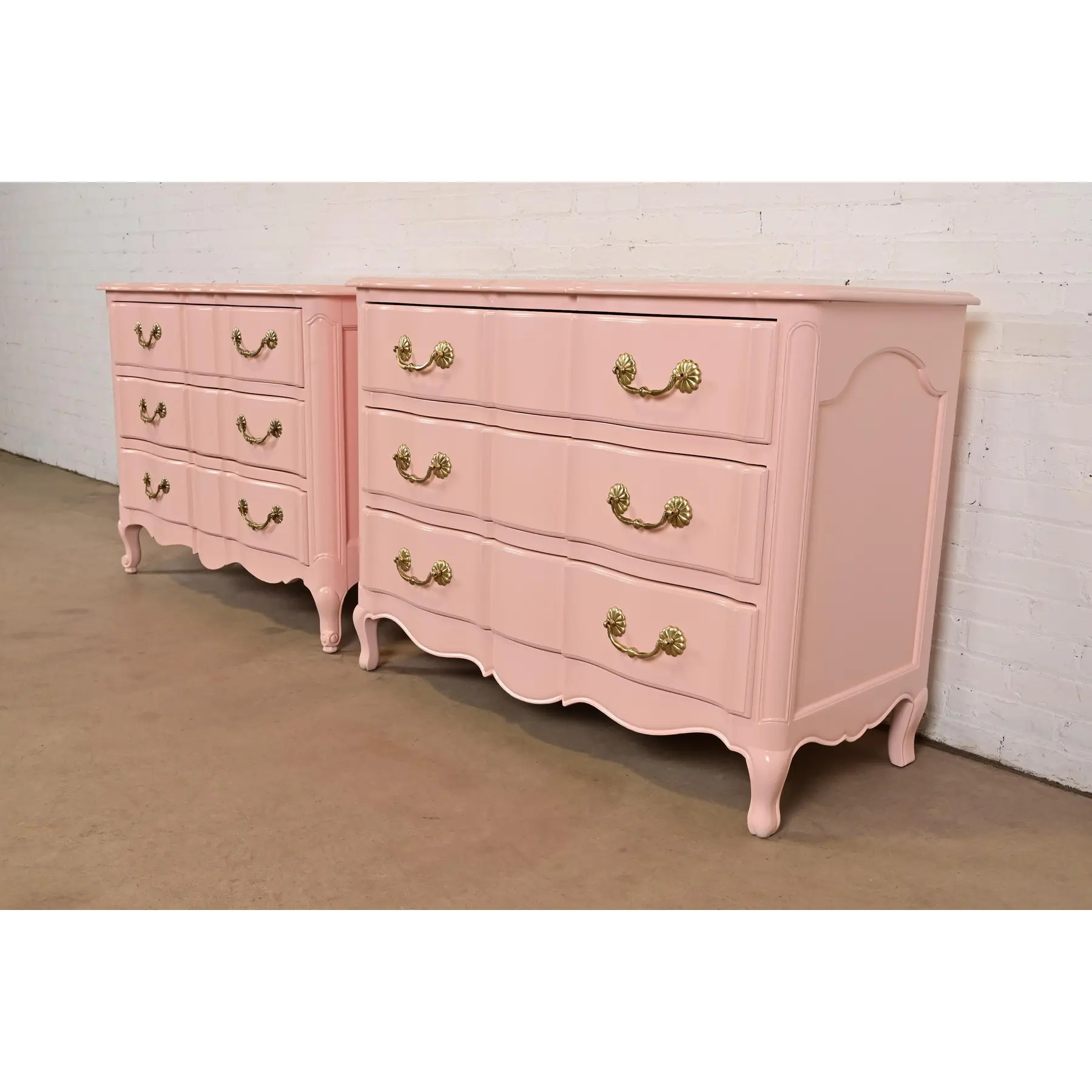 French Provincial Louis XV Pink Lacquered Dresser Chests, Newly Refinished - Image 3