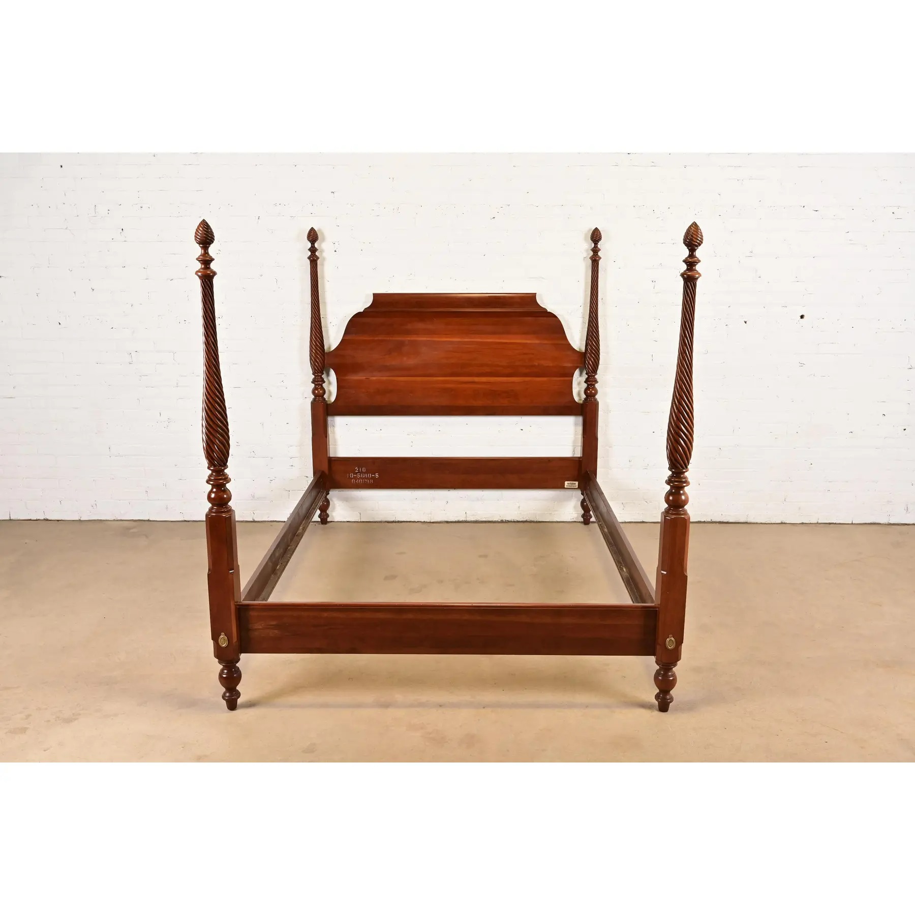 Ethan Allen Georgian Carved Solid Cherry Wood King Size Poster Bed - Image 2