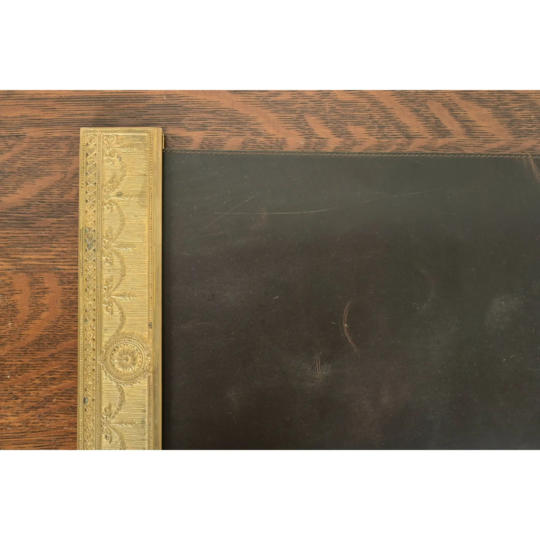 Tiffany Studios New York "Adam" Bronze Doré Blotter Ends With Leather Desk Blotter - Image 7