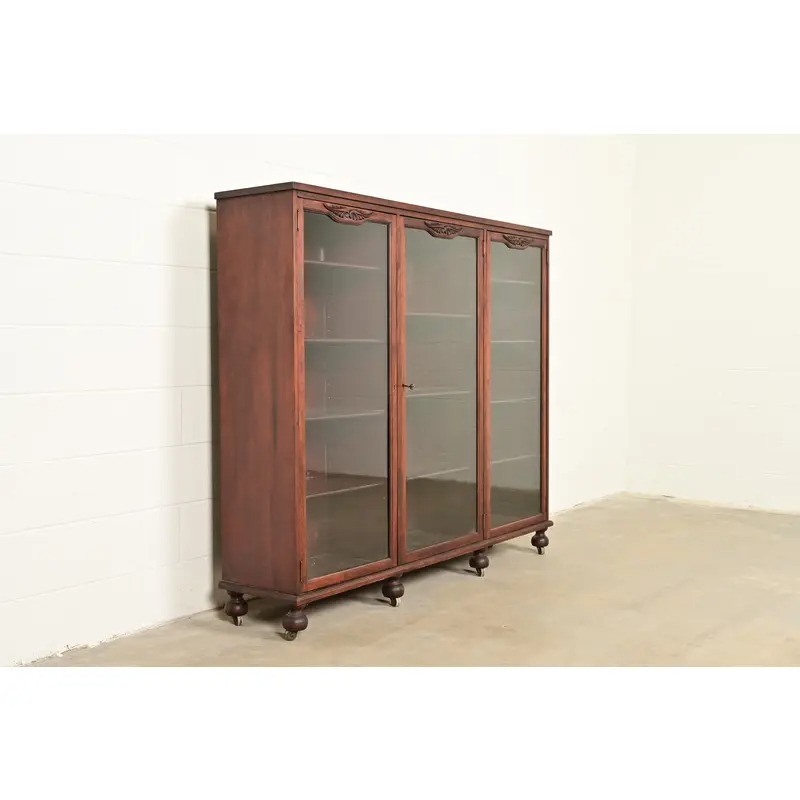 Berkey & Gay Antique Victorian Carved Mahogany Triple Bookcase or Display Cabinet, Circa 1890s - Image 4