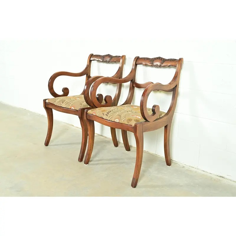 Kindel Furniture Style Regency Carved Solid Mahogany Armchairs, Pair - Image 4