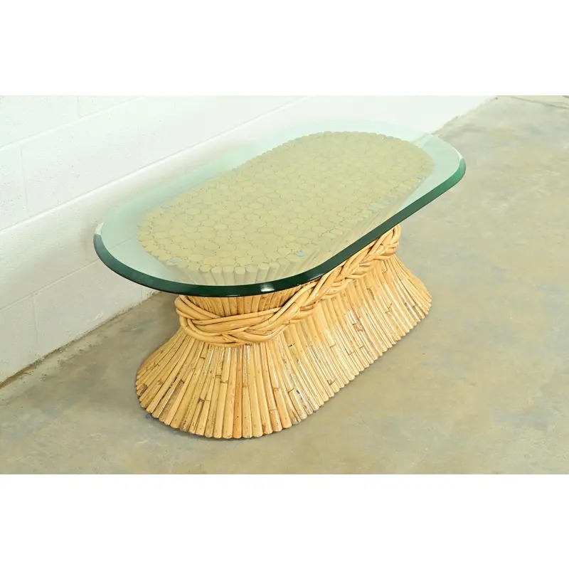 McGuire Hollywood Regency Organic Modern Bamboo Sheaf of Wheat Pedestal Coffee Table, Circa 1970s - Image 4
