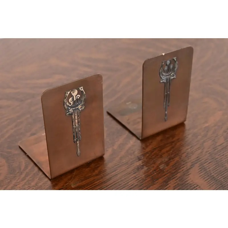 Silver Crest Arts & Crafts Sterling Silver on Bronze Bookends, Pair - Image 4