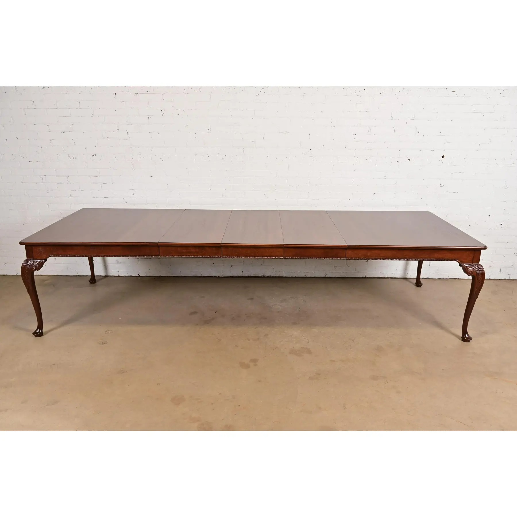 Baker Furniture Stately Homes Chippendale Burled Walnut Extension Dining Table, Newly Refinished - Image 2