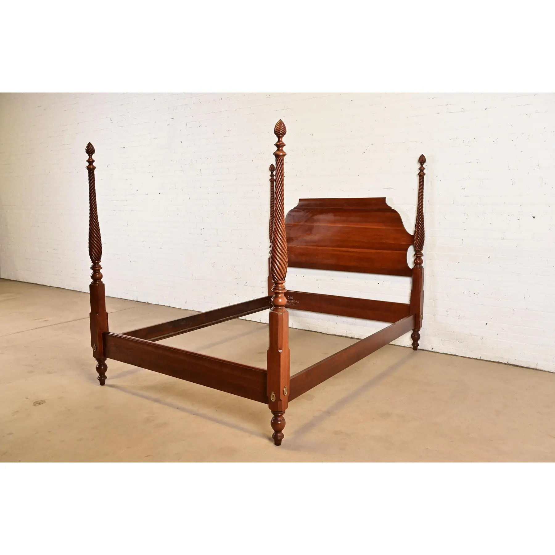 Ethan Allen Georgian Carved Solid Cherry Wood King Size Poster Bed - Image 3
