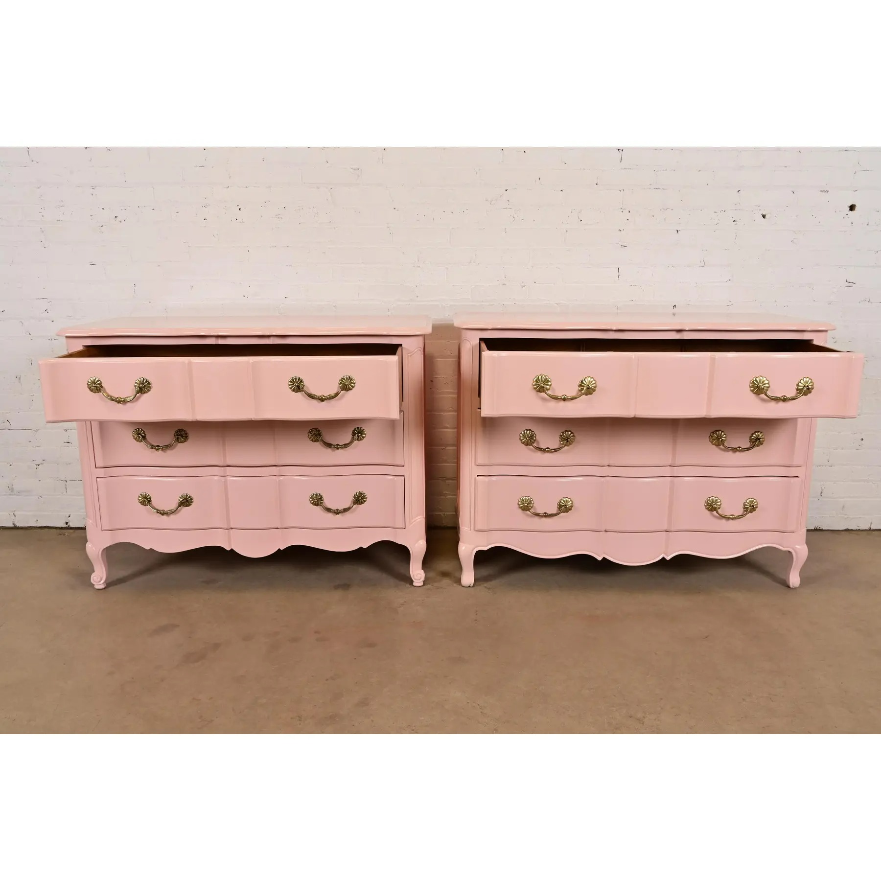 French Provincial Louis XV Pink Lacquered Dresser Chests, Newly Refinished - Image 5