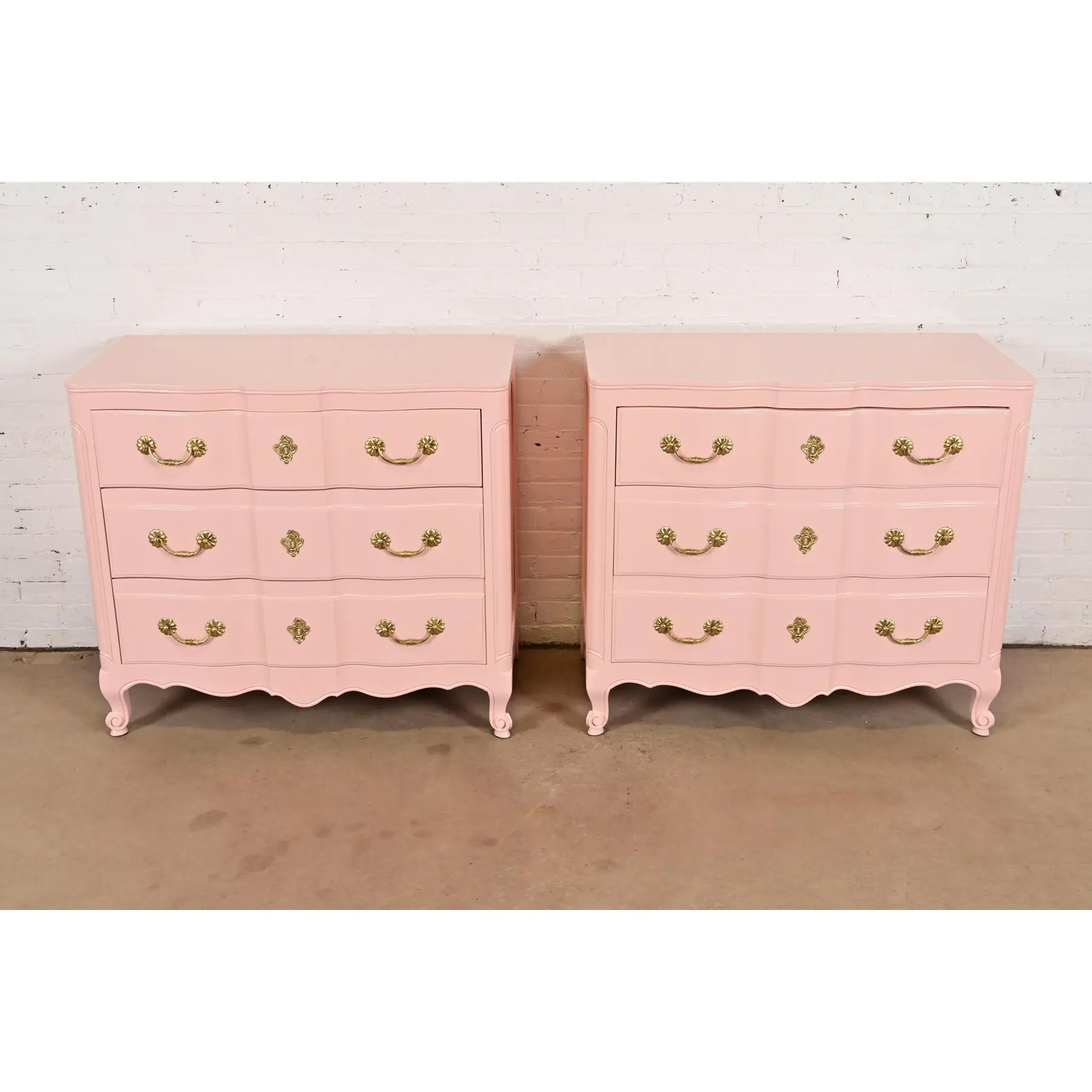 John Widdicomb French Provincial Louis XV Pink Lacquered Commodes or Chests of Drawers, Newly Refinished - Image 2