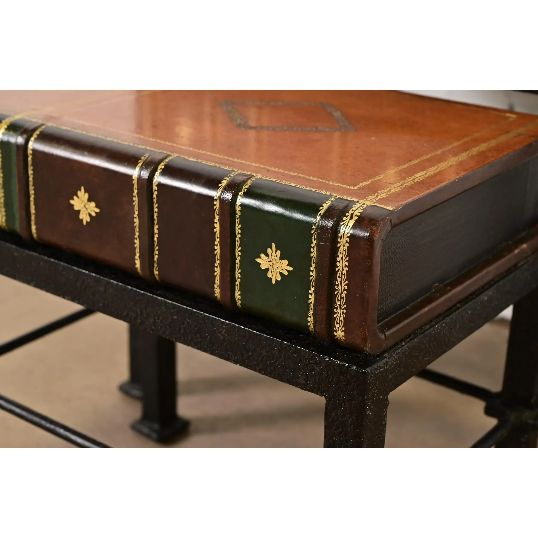 Maitland Smith Trompe l'Oeil Leather Book Nesting Tables, Set of Two - Image 8