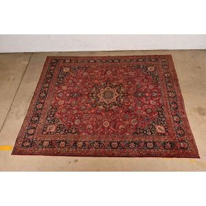 Makhmalbaf Signed Fine Hand-Woven Persian Ghom Room Size Wool Rug, Circa 1940s