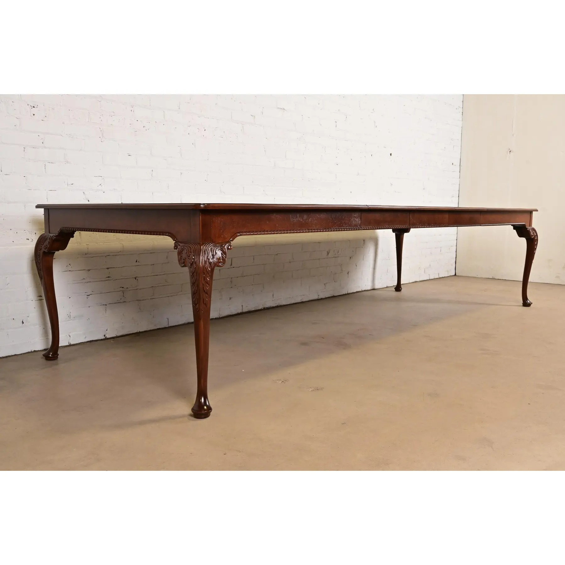 Baker Furniture Stately Homes Chippendale Burled Walnut Extension Dining Table, Newly Refinished - Image 3