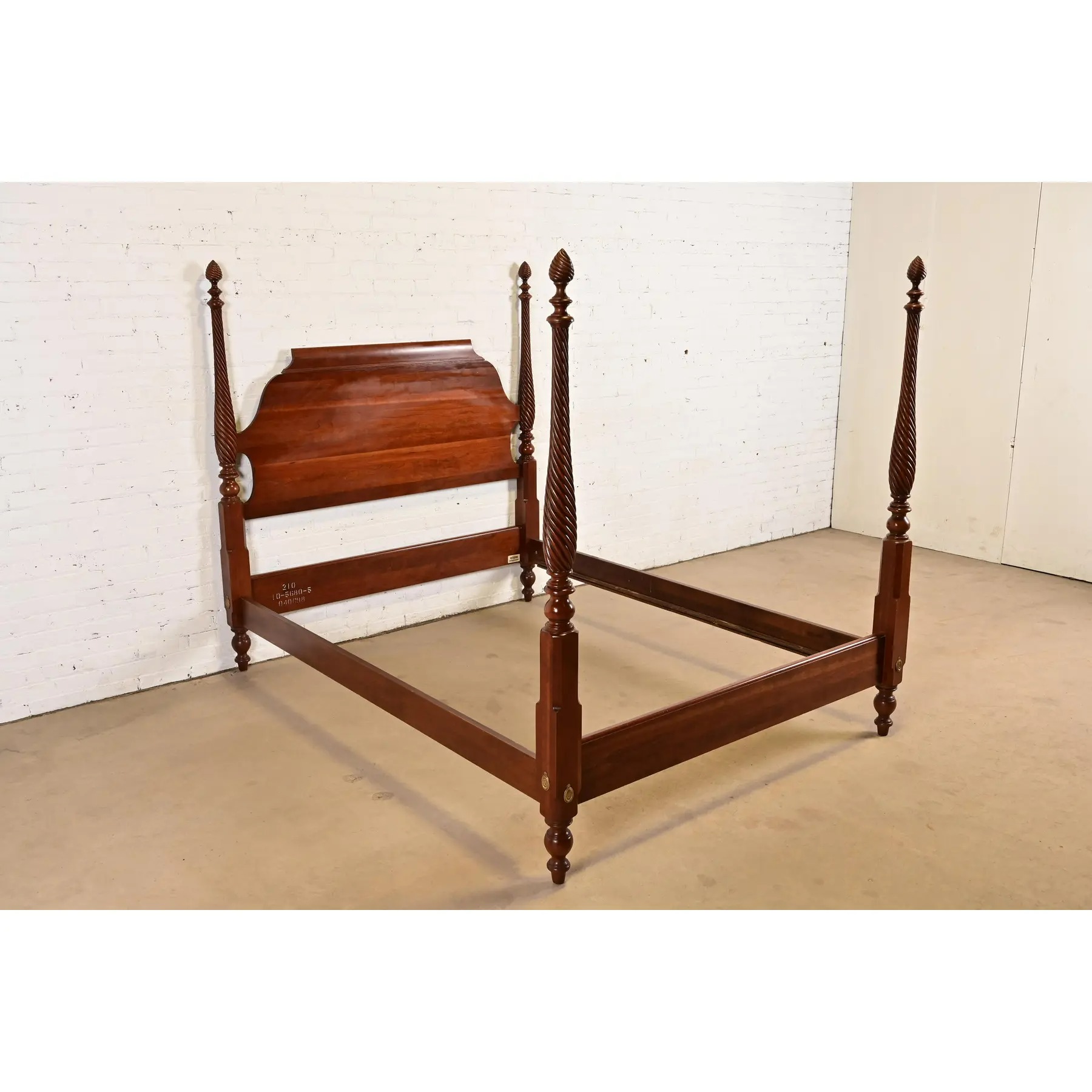 Ethan Allen Georgian Carved Solid Cherry Wood King Size Poster Bed - Image 4