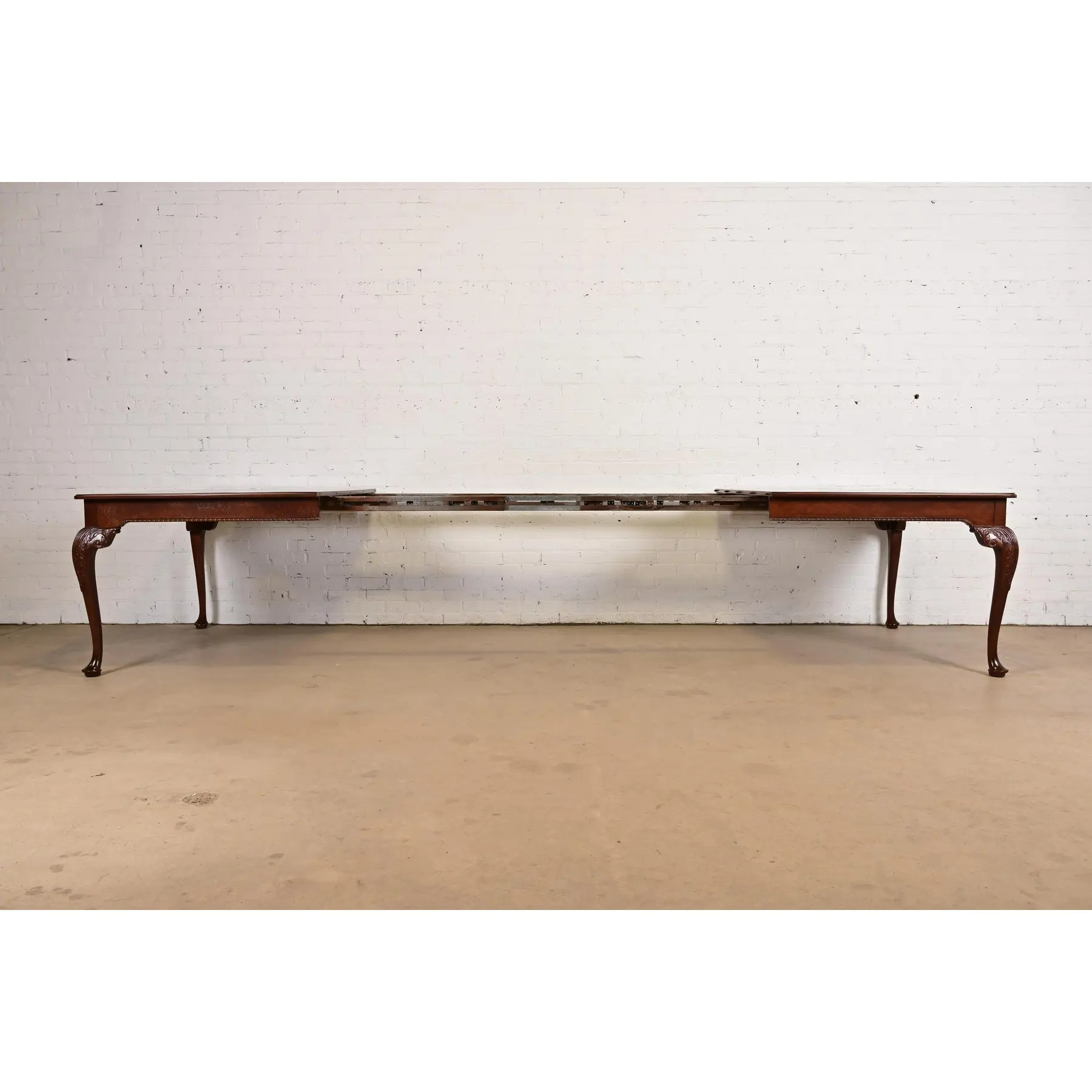 Baker Furniture Stately Homes Chippendale Burled Walnut Extension Dining Table, Newly Refinished - Image 4