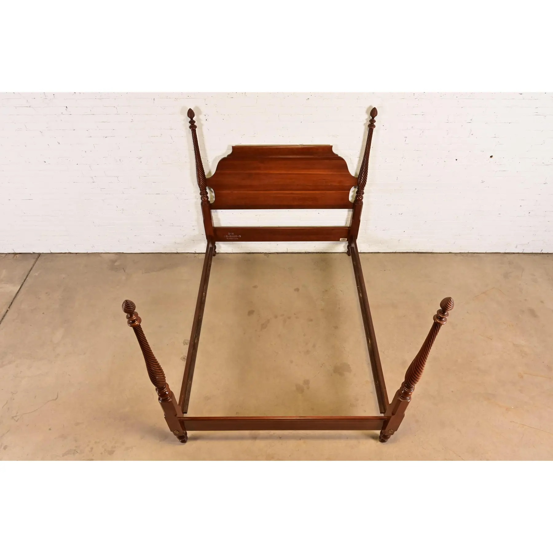 Ethan Allen Georgian Carved Solid Cherry Wood King Size Poster Bed - Image 5